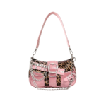Vintage Pink Leopard Print Shoulder Bag